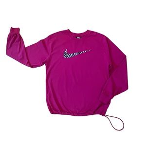 Nike Pink Crew Neck Long Sleeve Cotton Shirt Bungee Cord Hem Small